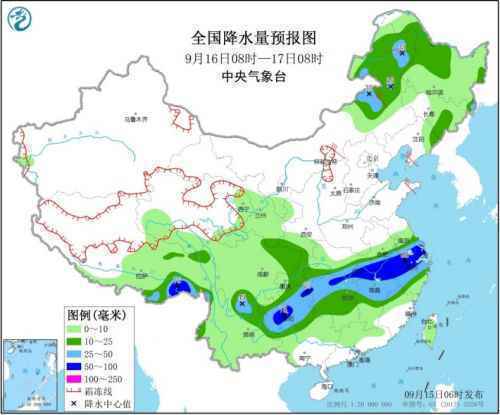 中东部大范围降雨持续 最新全国降水量预报图