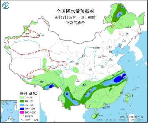 中东部大范围降雨持续 最新全国降水量预报图