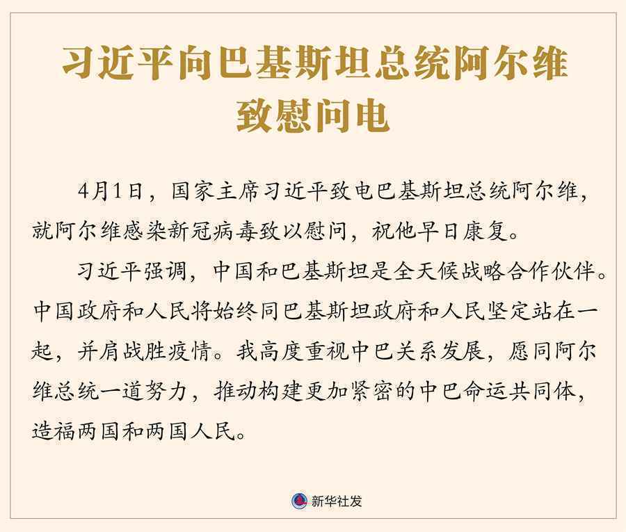 习近平向巴基斯坦总统阿尔维致慰问电