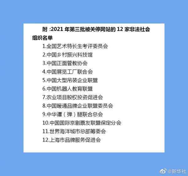 2021年第三批！民政部关停12家非法社会组织网站